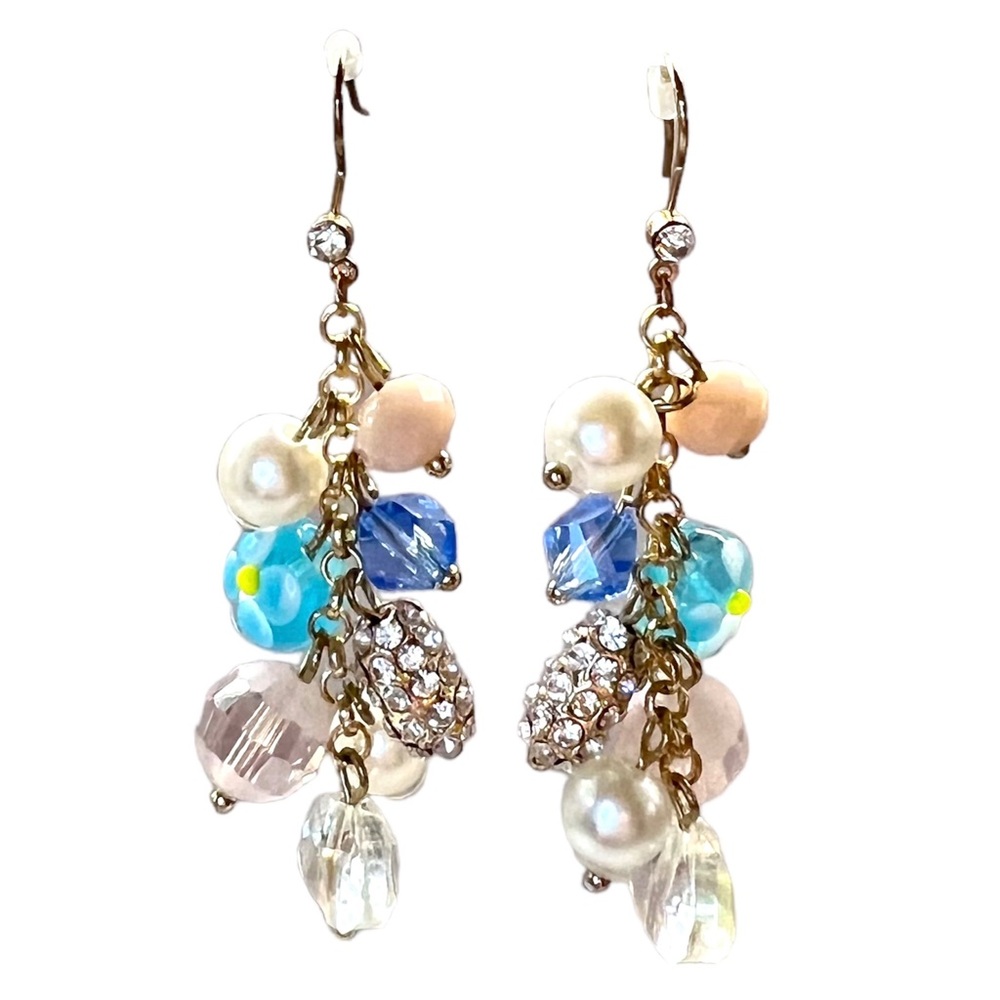 INC International Concepts Gold-Tone Blue Pink Beaded Cluster Drop Earrings